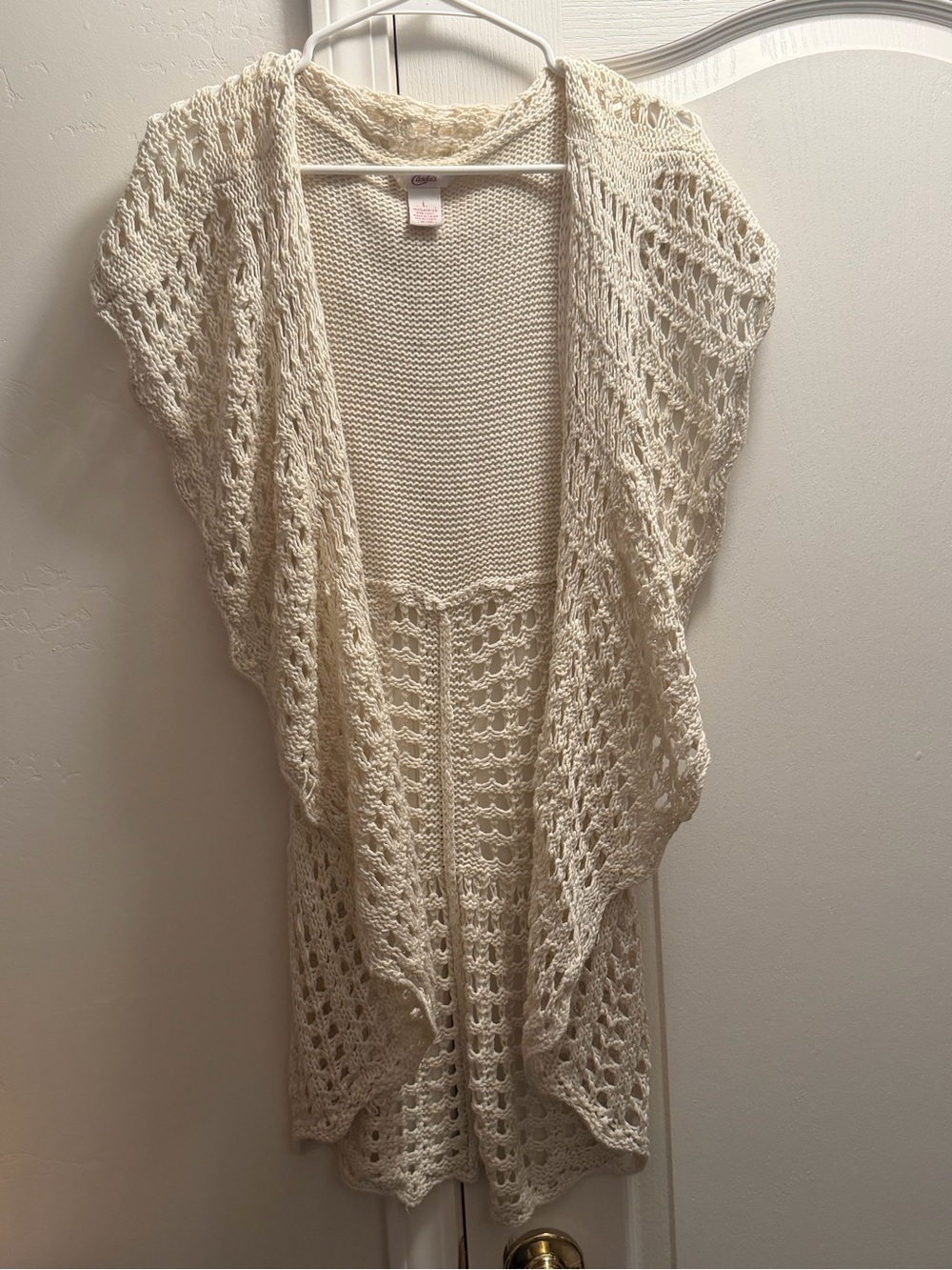Candie's Cream Open-Knit Draped Cardigan